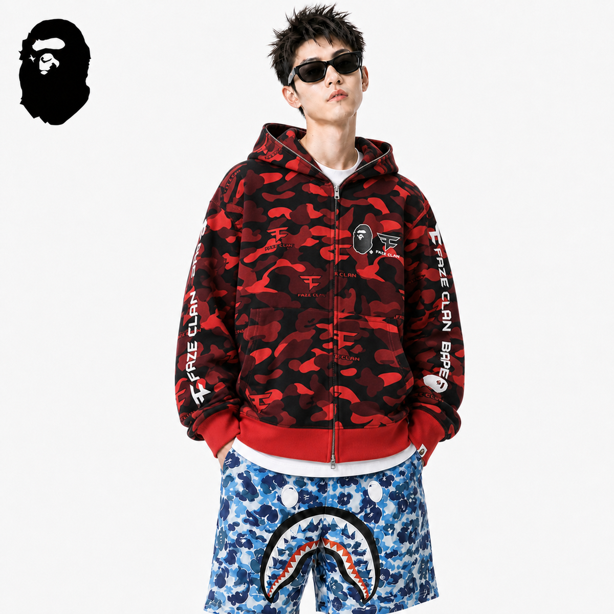 BAPE Red Camo Ape Head Hoodie