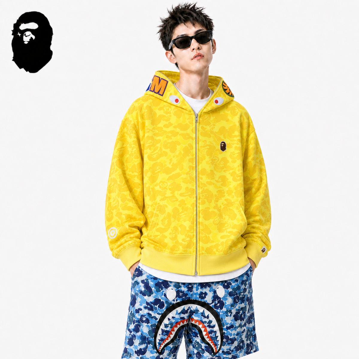 BAPE Yellow Camo Shark Zip Hoodie