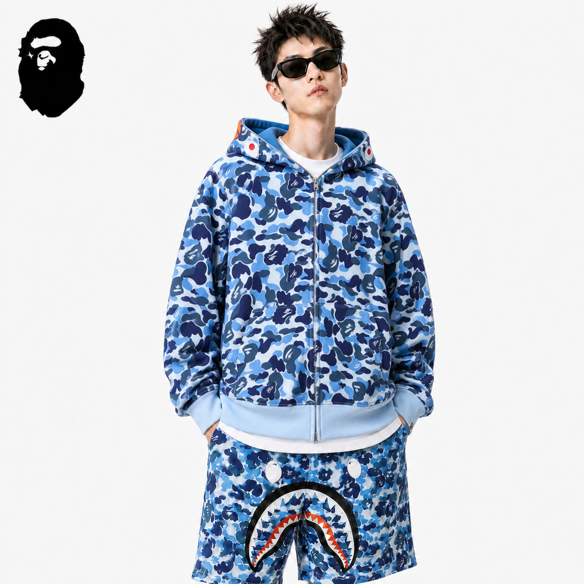 BAPE Big ABC Camo Double-Hood Shark Hoodie