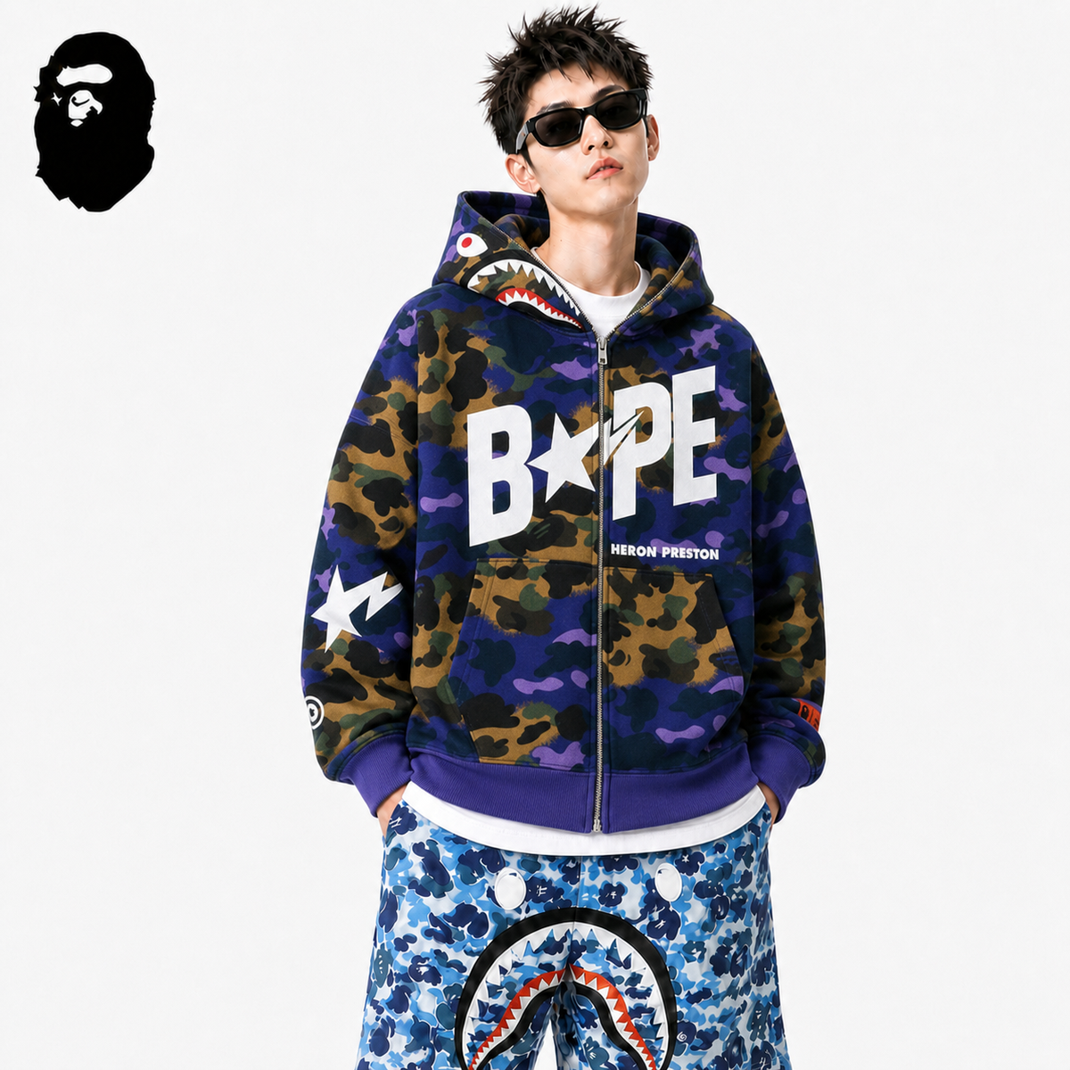 BAPE Star Camo Shark Zip Hoodie