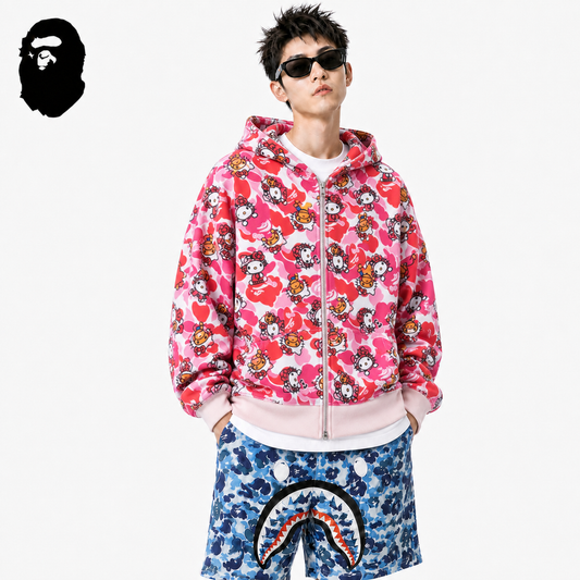 BAPE Hello Kitty Camo Hoodie - Green & Pink