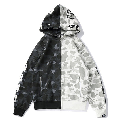 BAPE Black & White Split Shark Zip Hoodie