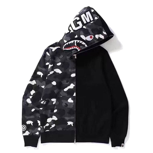 BAPE Fluorescent Split Camo Shark Zip Hoodie