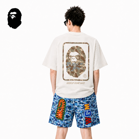 BAPE World Gone Mad Camo Back Print Men's T-Shirt - White