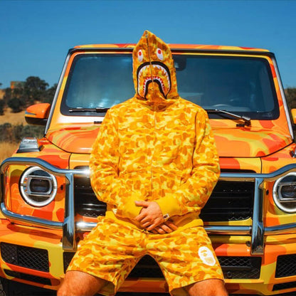 BAPE Orange Camo Shark Hoodie