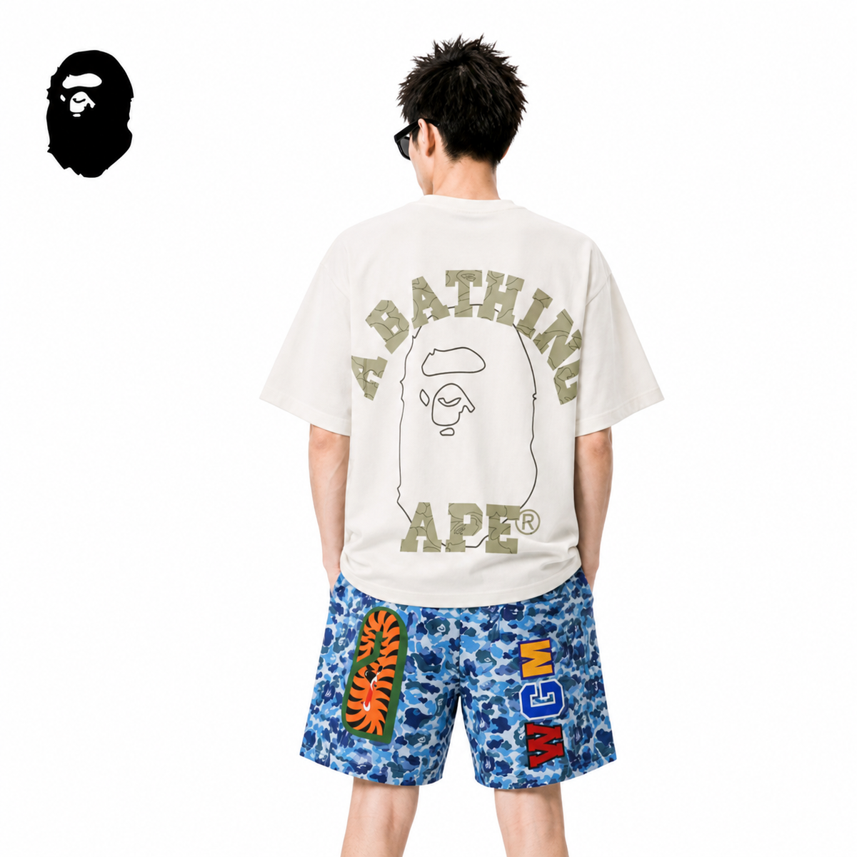 BAPE Outline College Ape Head Men's T-Shirt - White
