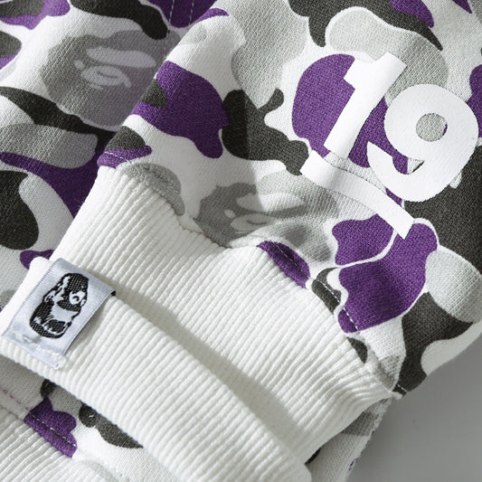 BAPE Purple Camo Double-Hood Shark Zip Hoodie
