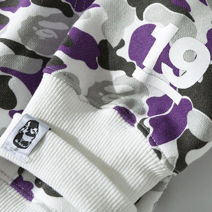 BAPE Purple Camo Double-Hood Shark Zip Hoodie