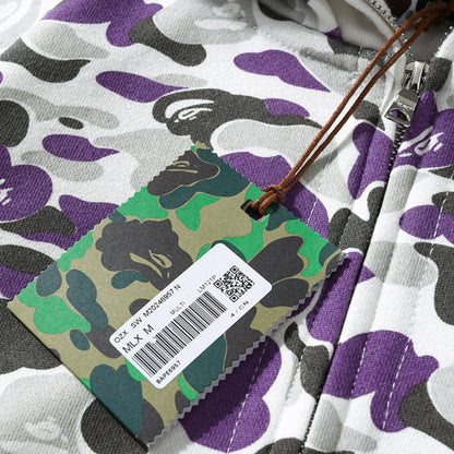 BAPE Purple Camo Double-Hood Shark Zip Hoodie
