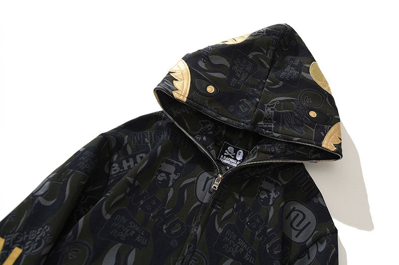 BAPE Black & Gold Camo Shark Hoodie