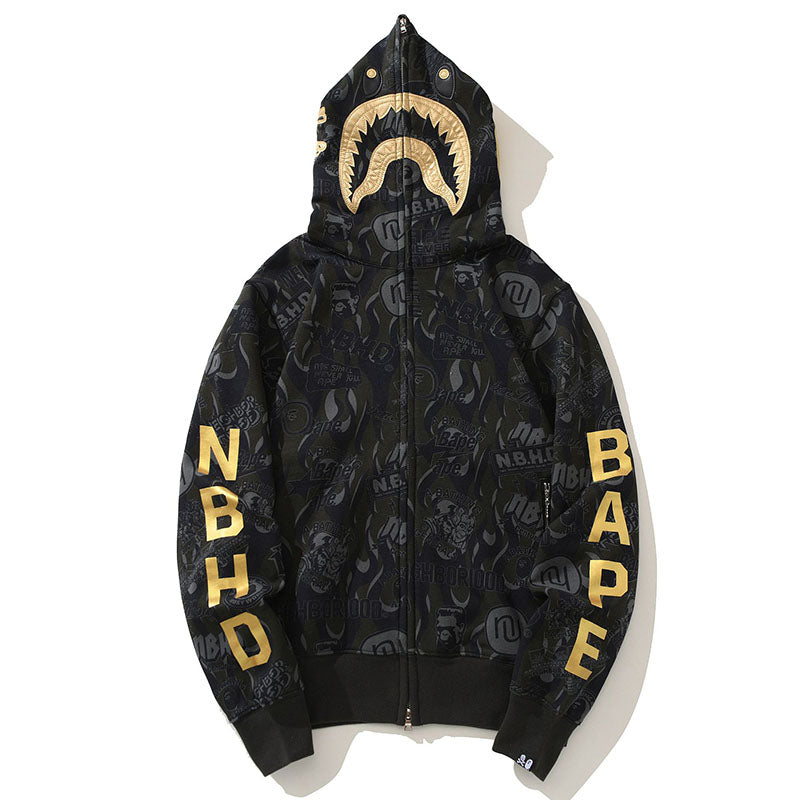 BAPE Black & Gold Camo Shark Hoodie