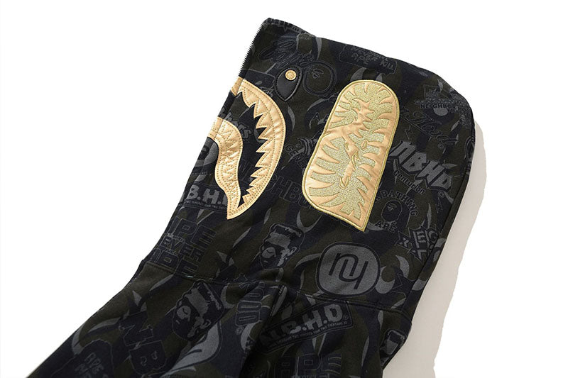 BAPE Black & Gold Camo Shark Hoodie