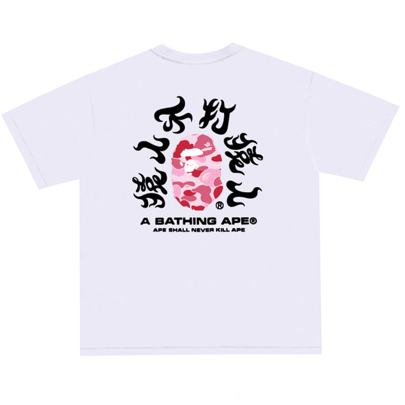 BAPE Pink ABC Camo Kanji Back Print Men's T-Shirt - Black