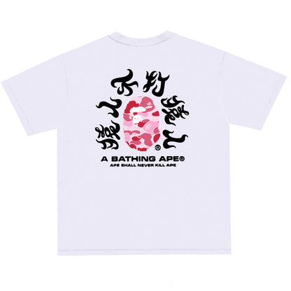 BAPE Pink ABC Camo Kanji Back Print Men's T-Shirt - Black