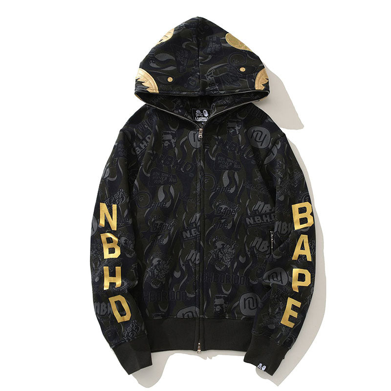 BAPE Black & Gold Camo Shark Hoodie