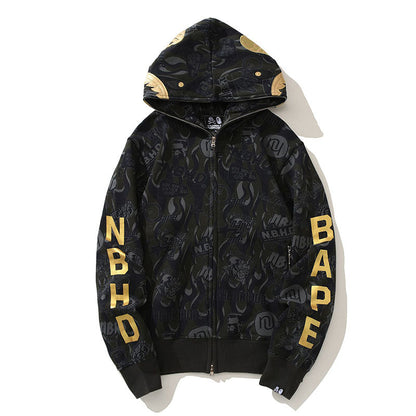 BAPE Black & Gold Camo Shark Hoodie