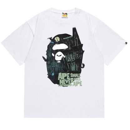BAPE Halloween Mansion Ape Head Men's T-Shirt - White
