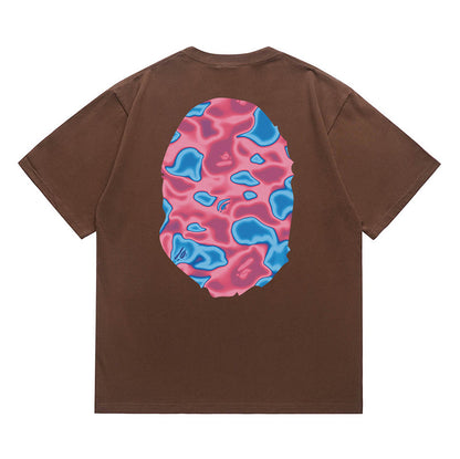 BAPE Pink Liquid Camo Big Ape Head Men's T-Shirt - Brown
