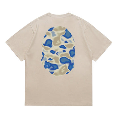 BAPE Pink Liquid Camo Big Ape Head Men's T-Shirt - Brown
