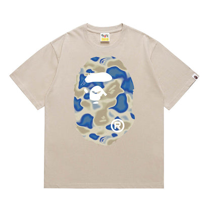 BAPE Pink Liquid Camo Big Ape Head Men's T-Shirt - Brown