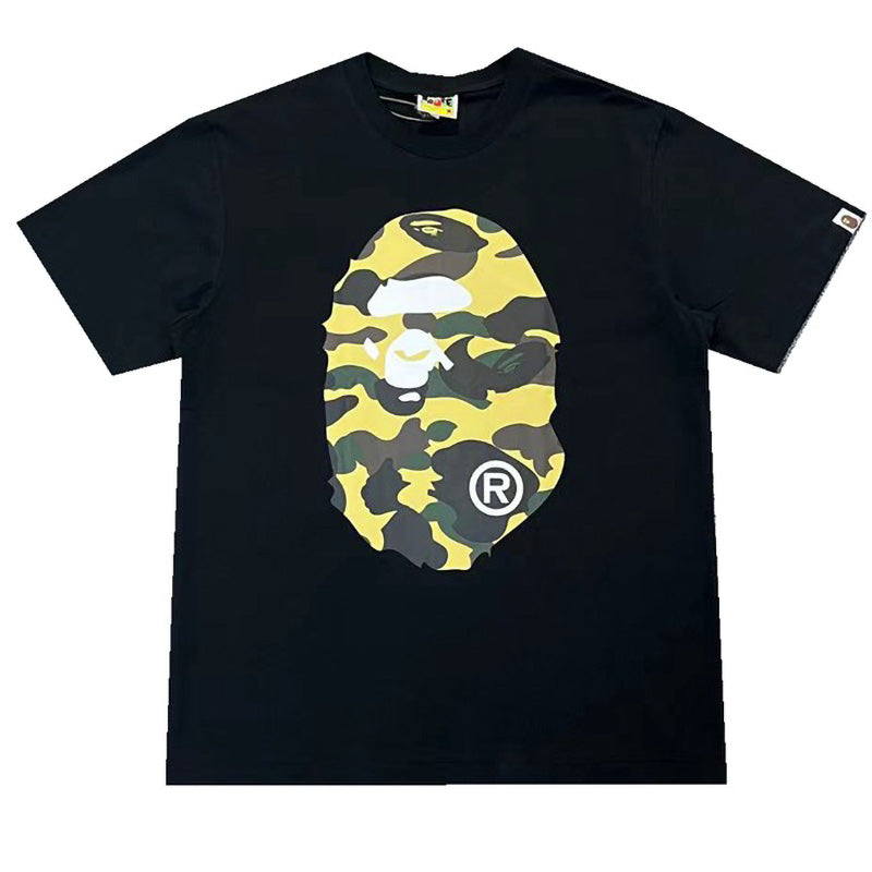 BAPE Yellow Camo Big Ape Head Men's T-Shirt - Black