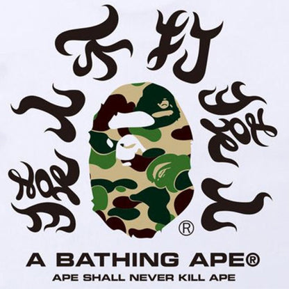 BAPE Green ABC Camo Kanji Back Print Men's T-Shirt - White