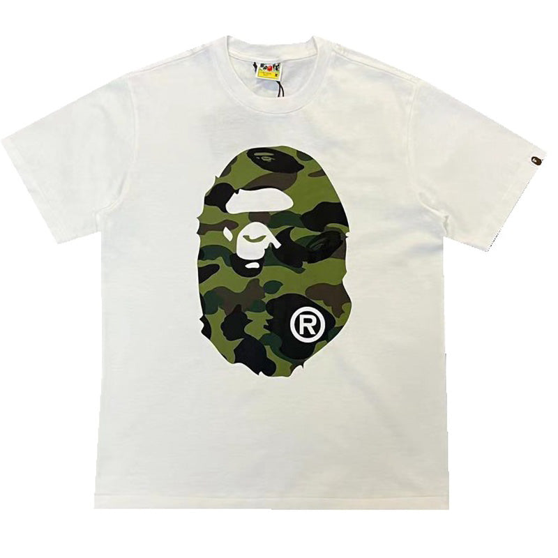 BAPE Green Camo Big Ape Head Men's T-Shirt - White