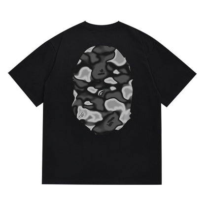 BAPE Gray Liquid Camo Big Ape Head Men's T-Shirt - Black
