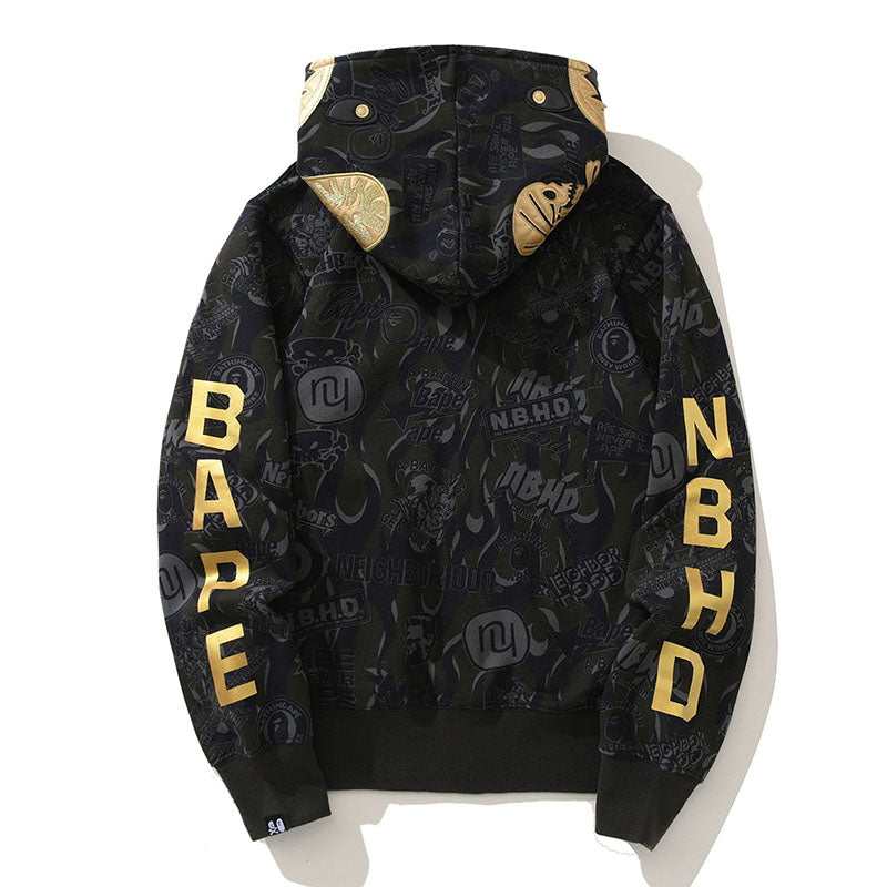 BAPE Black & Gold Camo Shark Hoodie