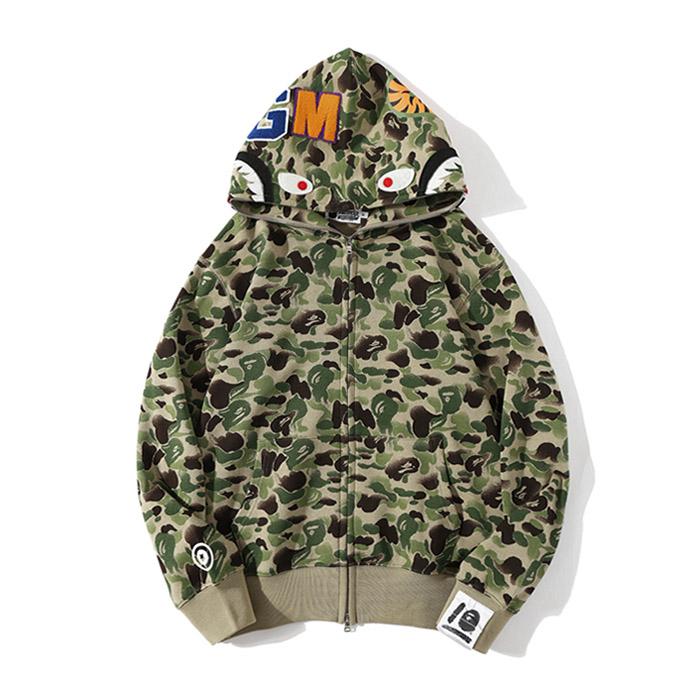 BAPE WGM Camo Shark Hoodie - Green & Grey