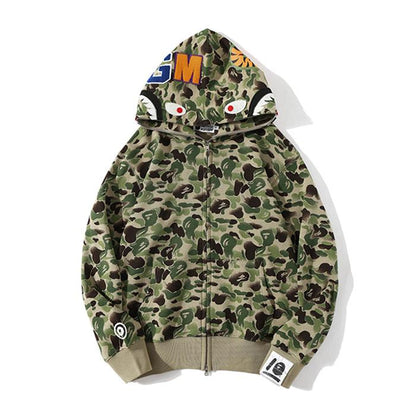 BAPE WGM Camo Shark Hoodie - Green & Grey