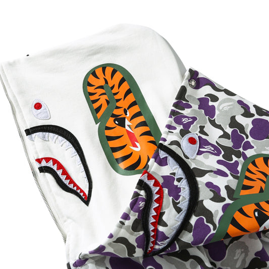 BAPE Purple Camo Double-Hood Shark Zip Hoodie