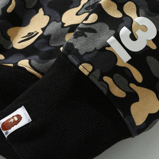 BAPE Black Camo Double-Hood Shark Zip Hoodie