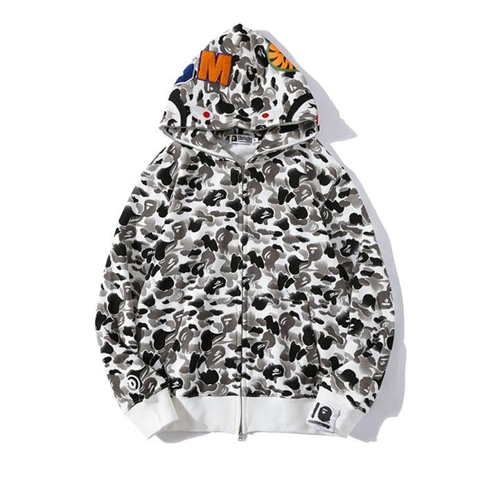BAPE WGM Camo Shark Hoodie - Green & Grey