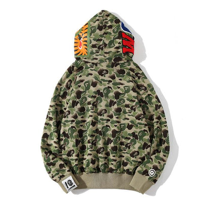 BAPE WGM Camo Shark Hoodie - Green & Grey