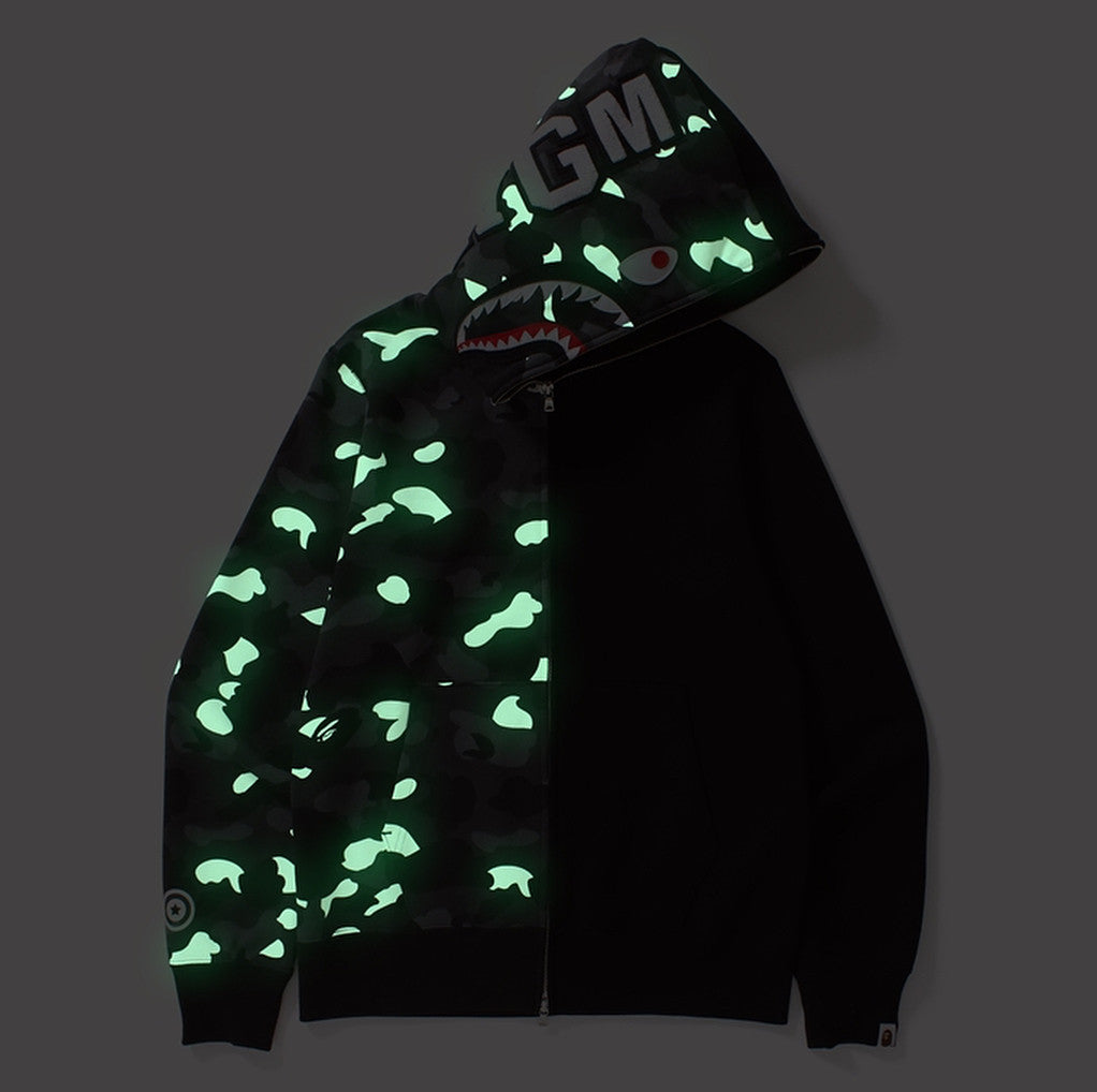 BAPE Fluorescent Split Camo Shark Zip Hoodie