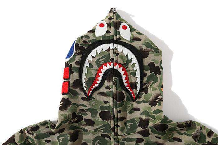 BAPE WGM Camo Shark Hoodie - Green & Grey