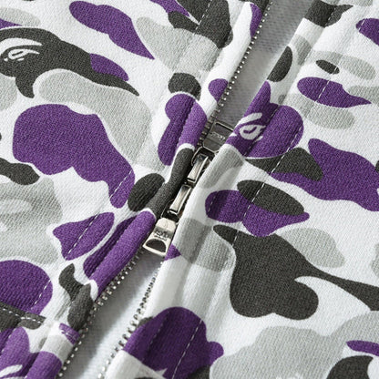BAPE Purple Camo Double-Hood Shark Zip Hoodie